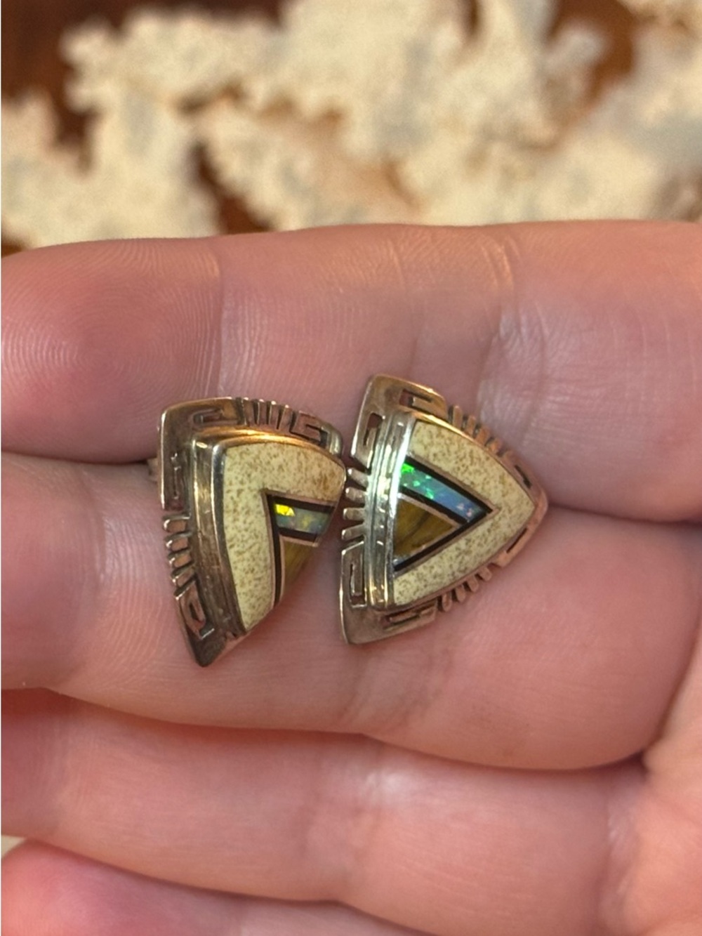 Native American Sterling VTG Inlay Earrings - Picture 12 of 16